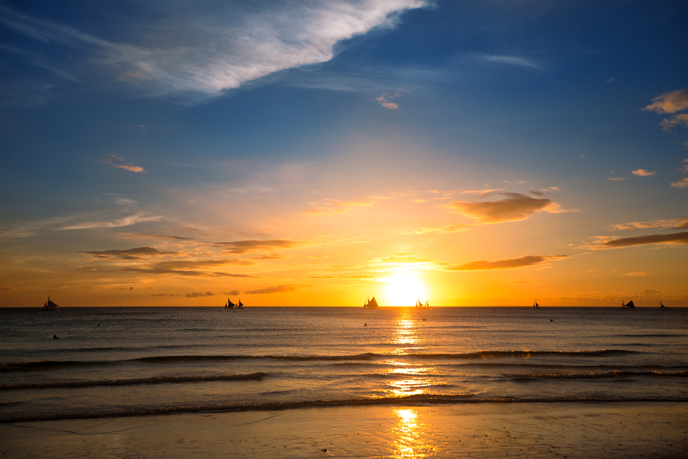 Beautiful sunset at tropical beach, Boracay island